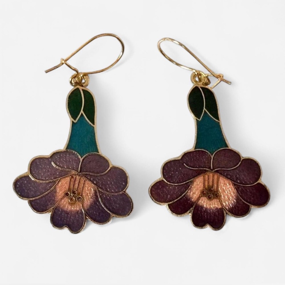 Elegant Floral Drop Earrings in Purple and Green